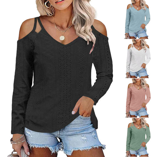 Damen Boho V-Ausschnitt Oberteil mit Off-Shoulder-Ärmeln und feinem Strukturdesign Stalluxe