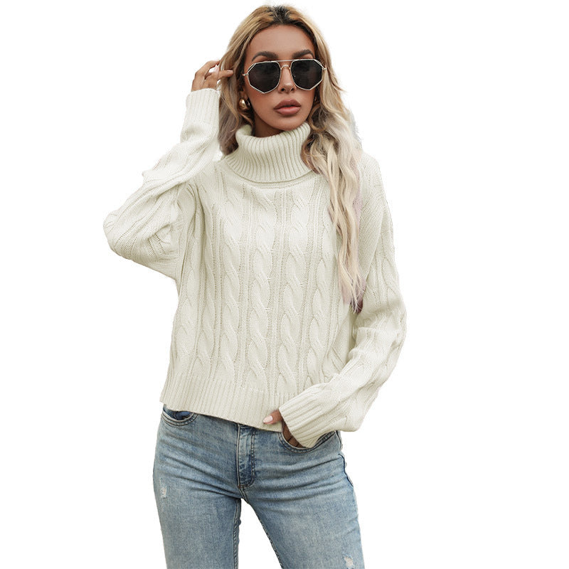 Damen Grobstrickpullover mit hohem Rollkragen und markantem Zopfmuster Stalluxe
