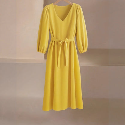 Damen Maxikleid mit V-Ausschnitt und eleganten Puffärmeln Stalluxe