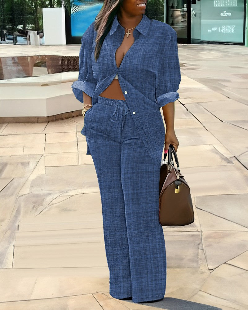Damen lässiges Oversize-Hemd mit weitem Hosenanzug Stalluxe
