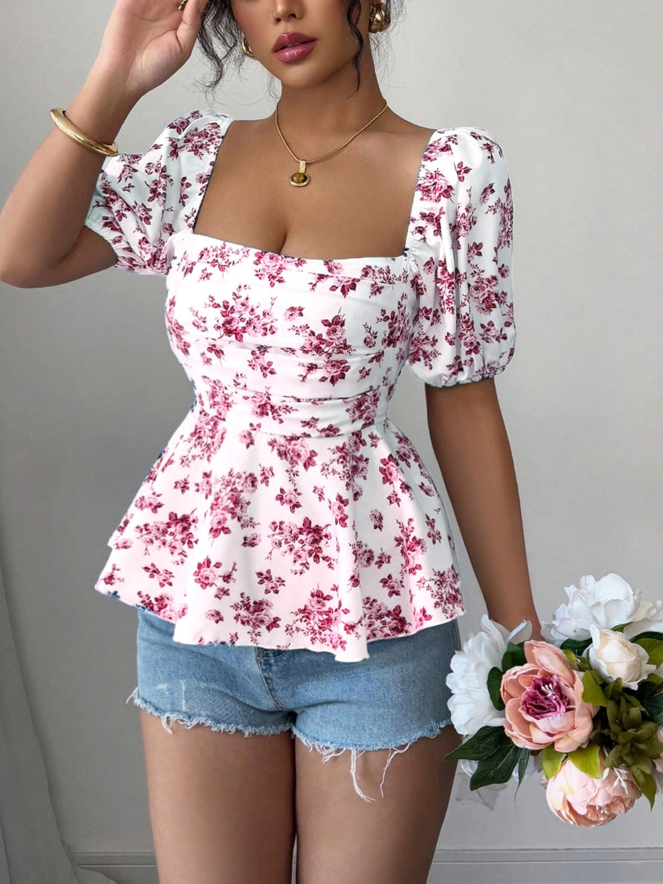 Damen Bluse mit Volant und floralem Design Stalluxe