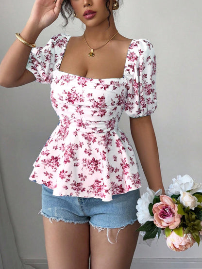 Damen Bluse mit Volant und floralem Design Stalluxe