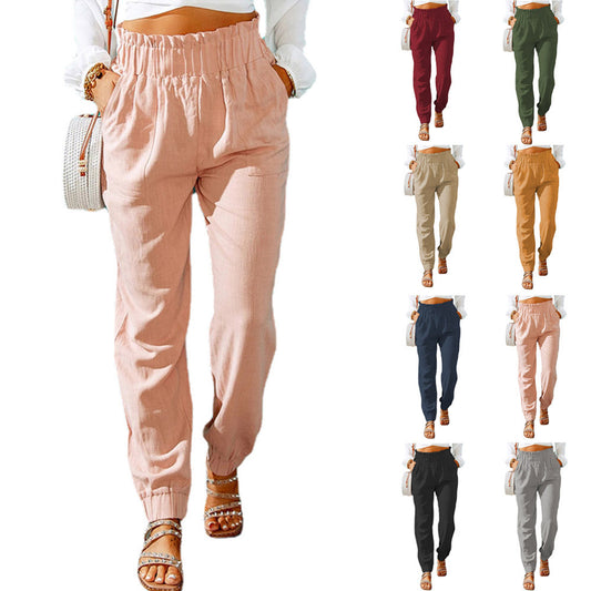 Damen Bequeme Leinenhose mit elastischem Bund und seitlichen Taschen Stalluxe