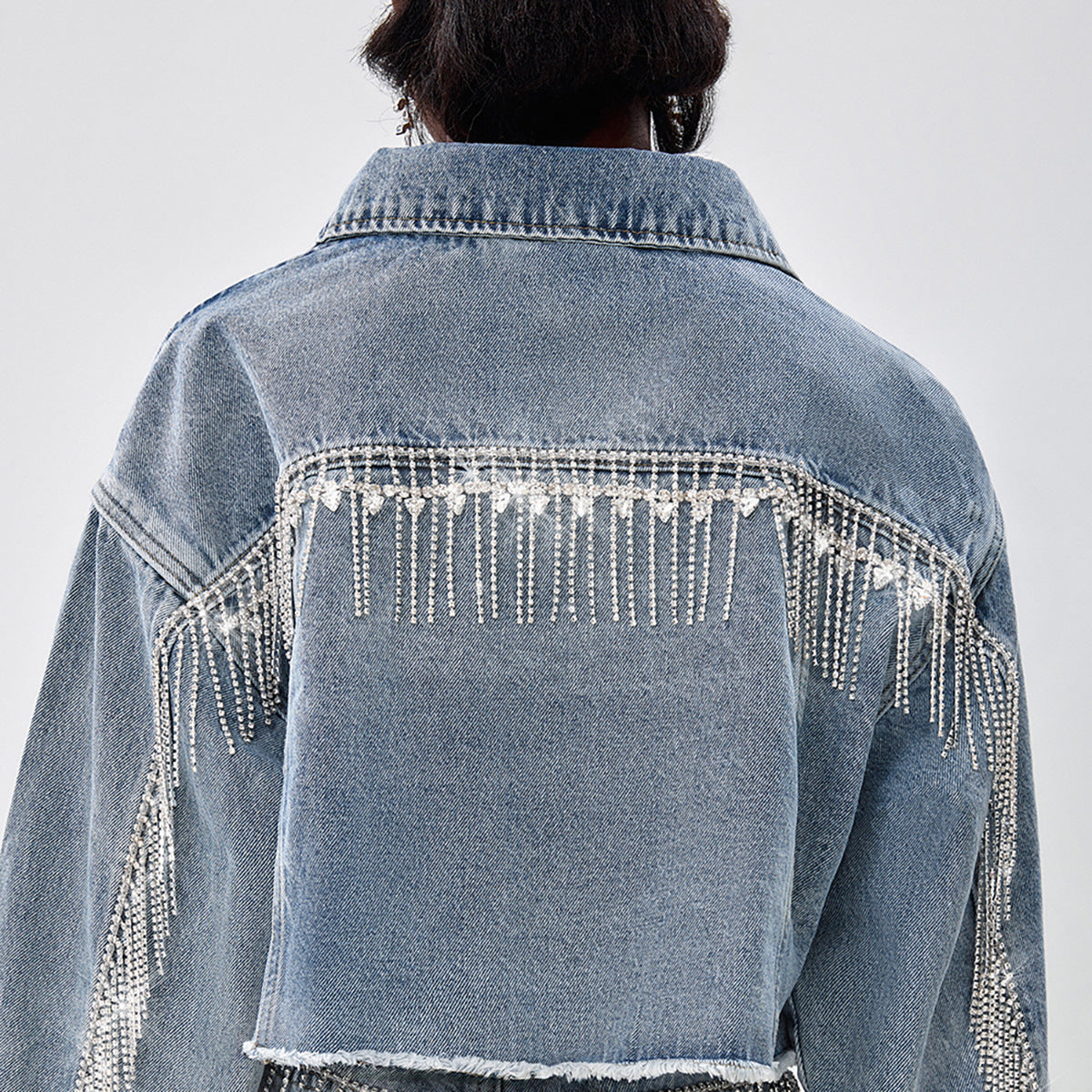 Damen Denim-Hemdjacke mit auffälligem Fransen-Design Stalluxe