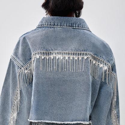 Damen Denim-Hemdjacke mit auffälligem Fransen-Design Stalluxe