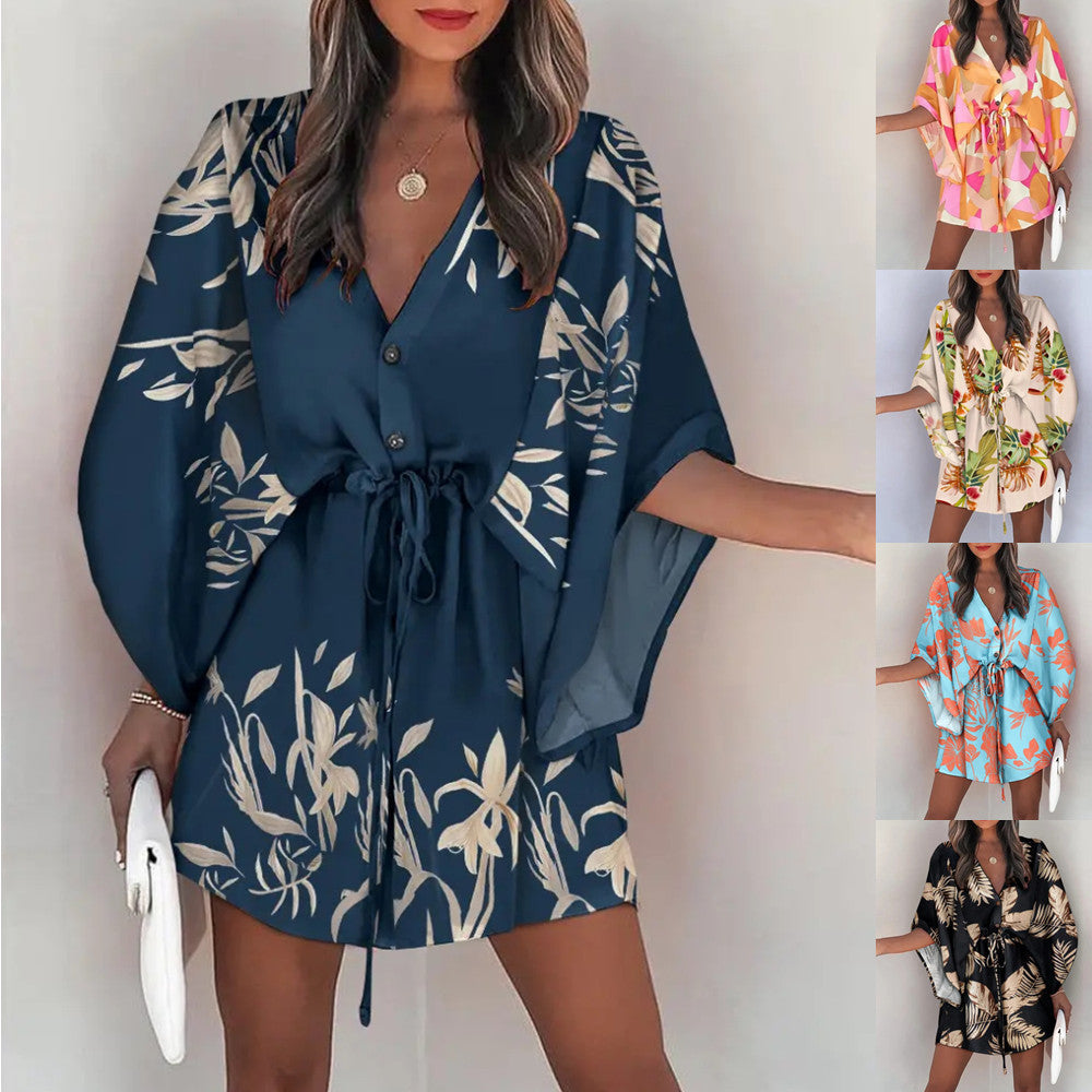 Damen Blusen-Kleid mit floralen Mustern und Bindegürtel Stalluxe