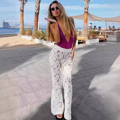 Damen Elegante Schlaghose aus floralem Spitzenmaterial Stalluxe