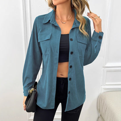 Damen lässige Cordjacke mit praktischen Taschen und Knopfverschluss Stalluxe