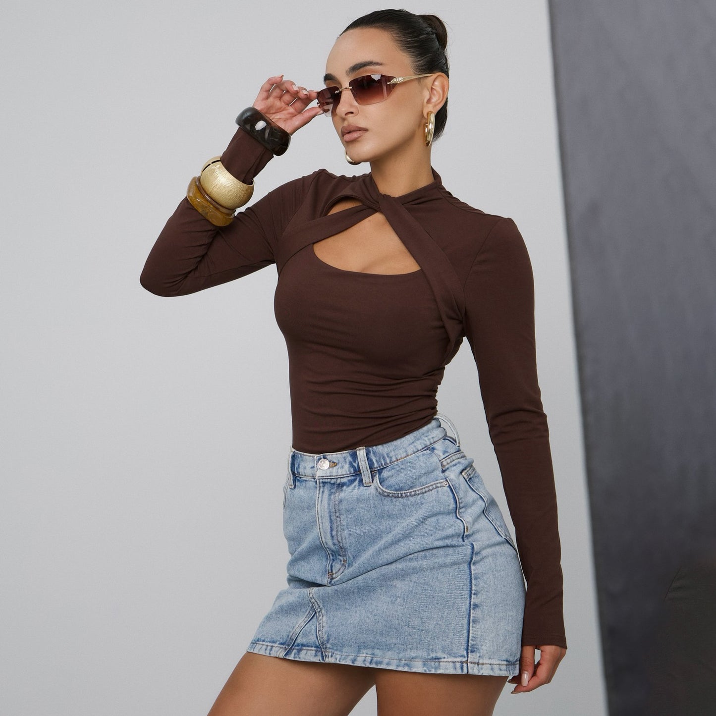 Damen Langarm-Bodysuit mit innovativem Cut-Out-Design Stalluxe