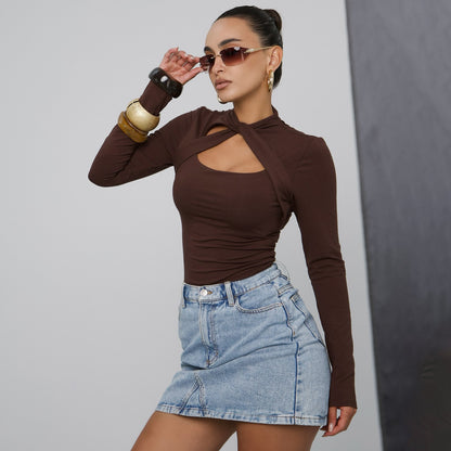 Damen Langarm-Bodysuit mit innovativem Cut-Out-Design Stalluxe