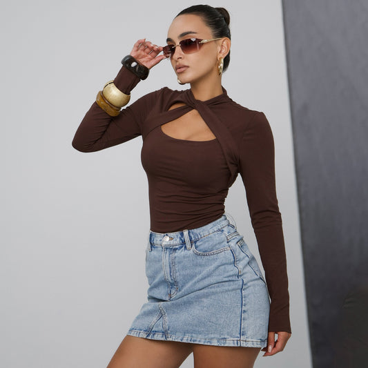 Damen Langarm-Bodysuit mit innovativem Cut-Out-Design Stalluxe