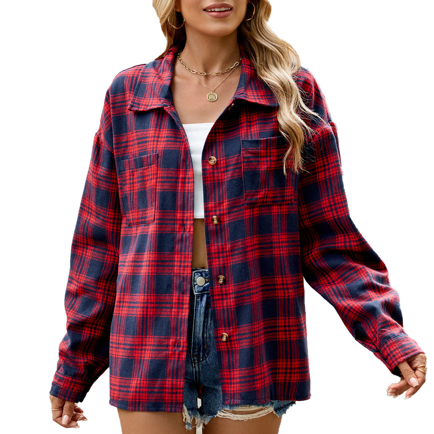 Damen Karierte Overshirtjacke mit lässigem Schnitt und praktischen Taschen Stalluxe