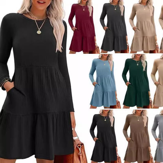 Damen Maxikleid mit Rippstruktur und weitem Rock Stalluxe