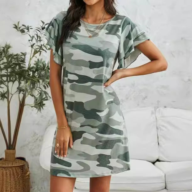 Damen Freizeitkleid mit Rüschendetails und Camouflage-Design Stalluxe