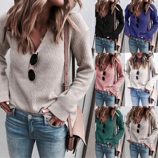 Damen V-Ausschnitt Strickpullover mit weichem Rippenmuster Stalluxe