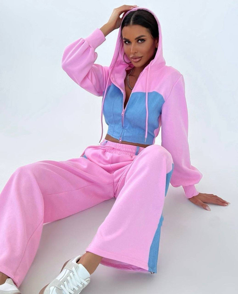 Damen modischer Hoodie und weite Sporthose Set Stalluxe