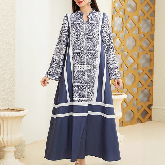 Damen Maxikleid mit elegantem Stehkragen und ausgestellten Ärmeln Stalluxe