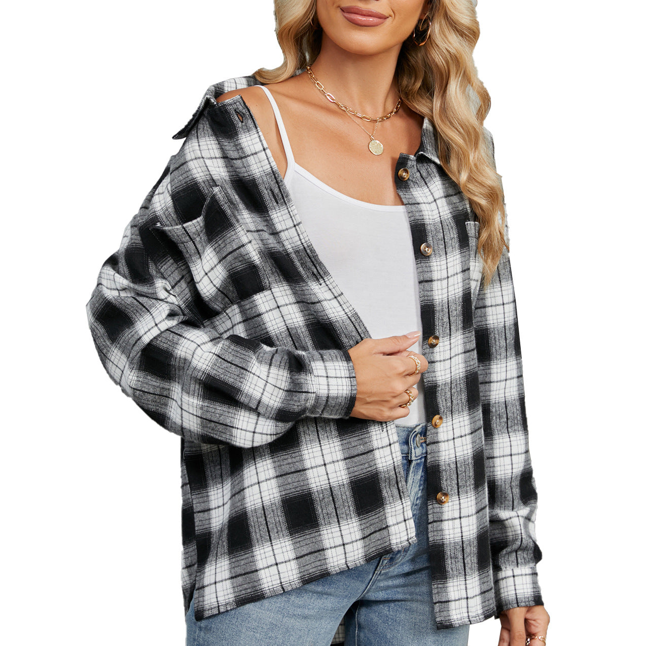 Damen Karierte Overshirtjacke mit lässigem Schnitt und praktischen Taschen Stalluxe