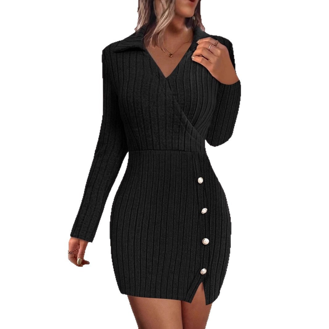 Damen Wickelkleid mit strukturiertem Design und eleganten Knopfdetails Stalluxe