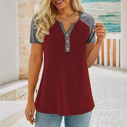 Damen Casual T-Shirt mit Knopfleiste und Kontrastärmel Stalluxe