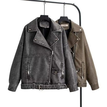 Damen Lässige Bikerjacke aus robustem Denim mit kontrastierenden Nähten und praktischen Taschen Stalluxe