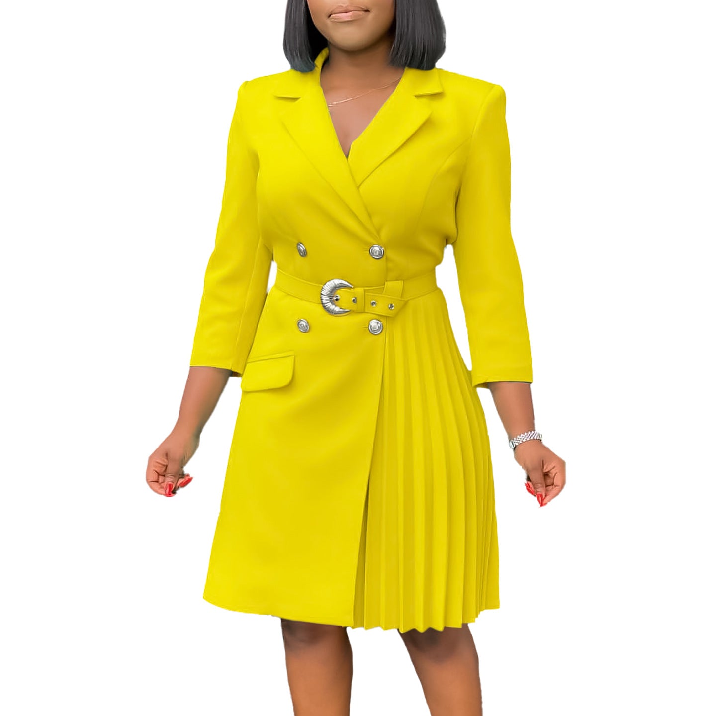 Damen Sakko-Kleid mit tailliertem Gürtel und eleganten Knopfdetails Stalluxe