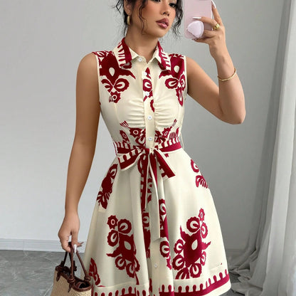 Damen Blusenkleid mit elegantem Taillengürtel und verspieltem Muster Stalluxe