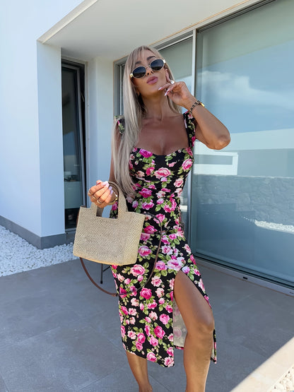 Damen Floral Maxikleid mit Rüschendetails und seitlichem Schlitz Stalluxe