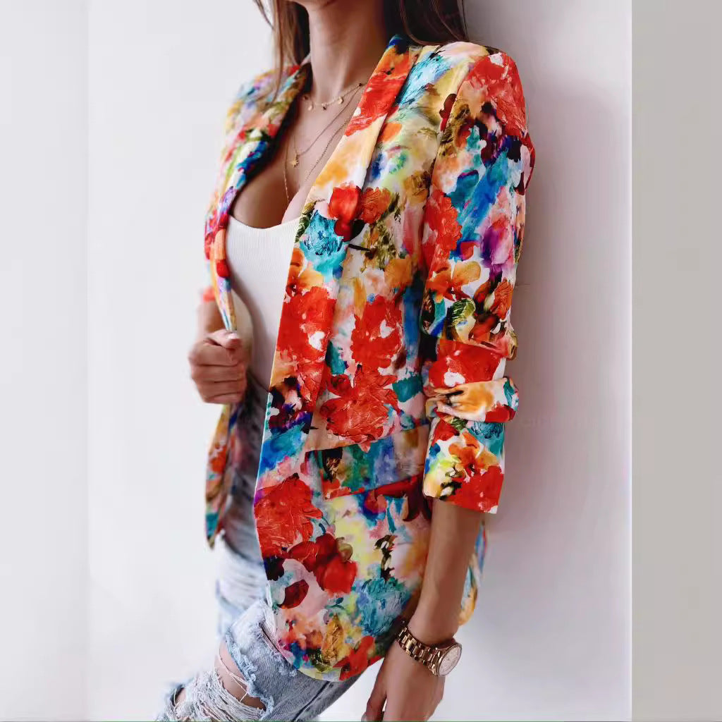 Damen Blazer mit floralem Druck und lässigem Schnitt Stalluxe