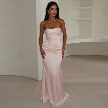 Damen trägerloses Satin Abendkleid Stalluxe