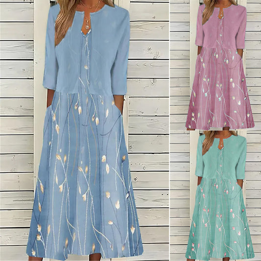 Damen Midi-Kleid mit eleganter floralem Stickerei und Taschen Stalluxe