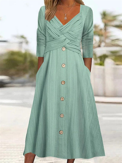 Damen Wickelkleid mit elegantem Knopfdetail und lässigen Taschen Stalluxe