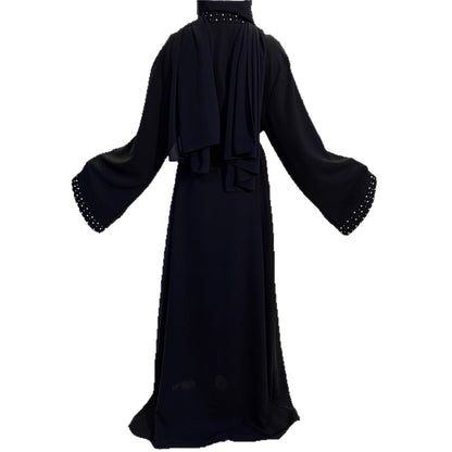 Damen elegante Abaya mit aufwendigen Strassdetails und Taillengürtel Stalluxe