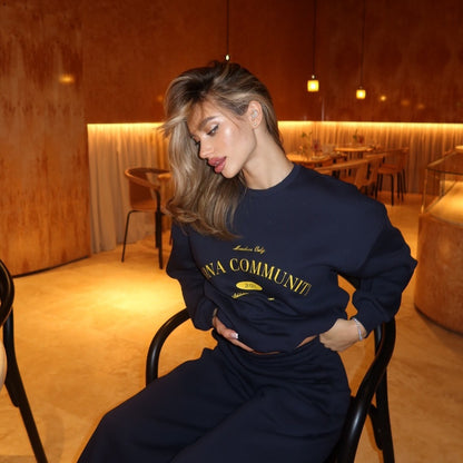 Damen lässiger Sweatanzug mit oversized Schnitt und modischem Aufdruck Stalluxe