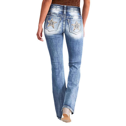 Damen Bootcut Jeans mit auffälligen Rückentaschen Stalluxe