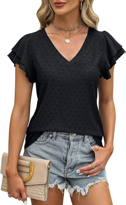 Damen modisches V-Ausschnitt-Shirt mit Rüschendetails Stalluxe