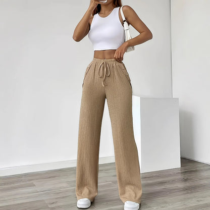 Damen weite Textilhosen mit Knopfdetails und Kordelzug Stalluxe