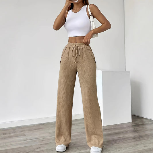 Damen weite Textilhosen mit Knopfdetails und Kordelzug Stalluxe