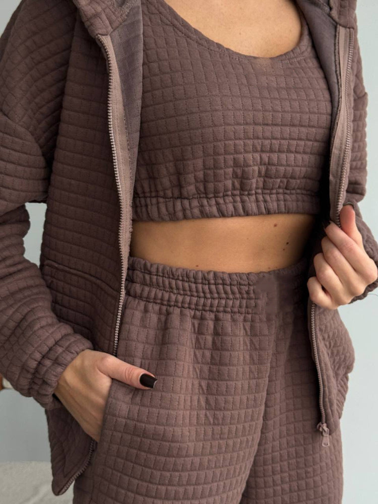 Damen modisches Freizeitset mit gepolstertem Oberteil und elastischer Hose Stalluxe