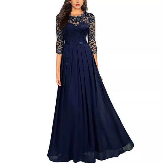 Damen elegantes Abendkleid mit Spitzenoberteil und fließendem Rock Stalluxe