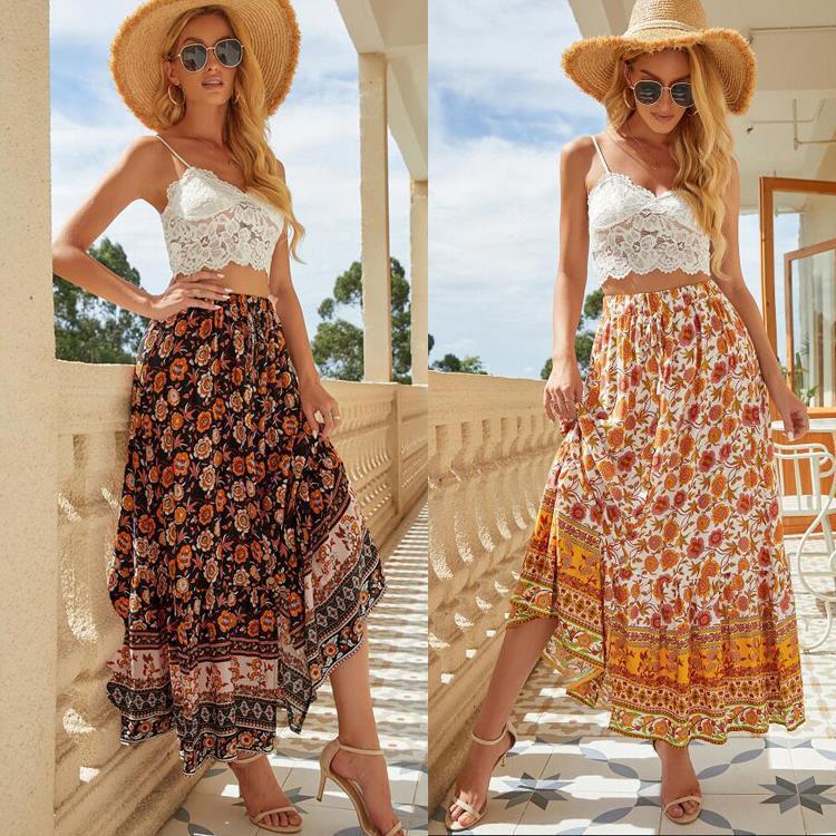 Damen Maxirock mit floralem Design und hoher Taille Stalluxe