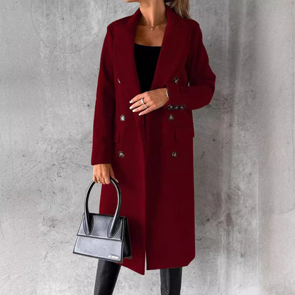 Damen Eleganter doppelreiheriger Mantel mit Seitentaschen und schmalem Schnitt Stalluxe