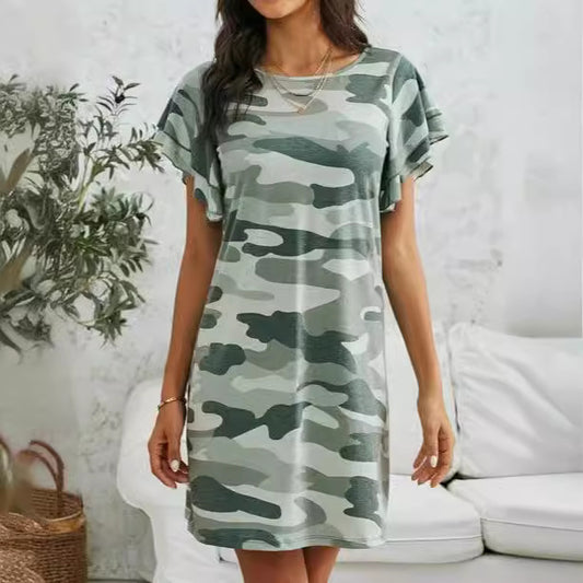 Damen Freizeitkleid mit Rüschendetails und Camouflage-Design Stalluxe