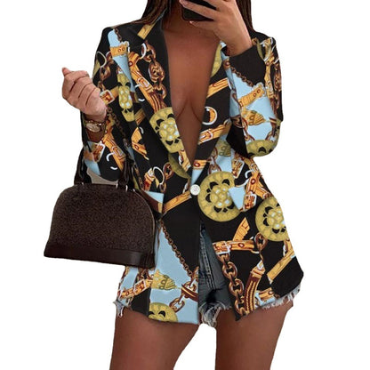 Damen modische Blazerjacke mit buntem Musterdruck Stalluxe