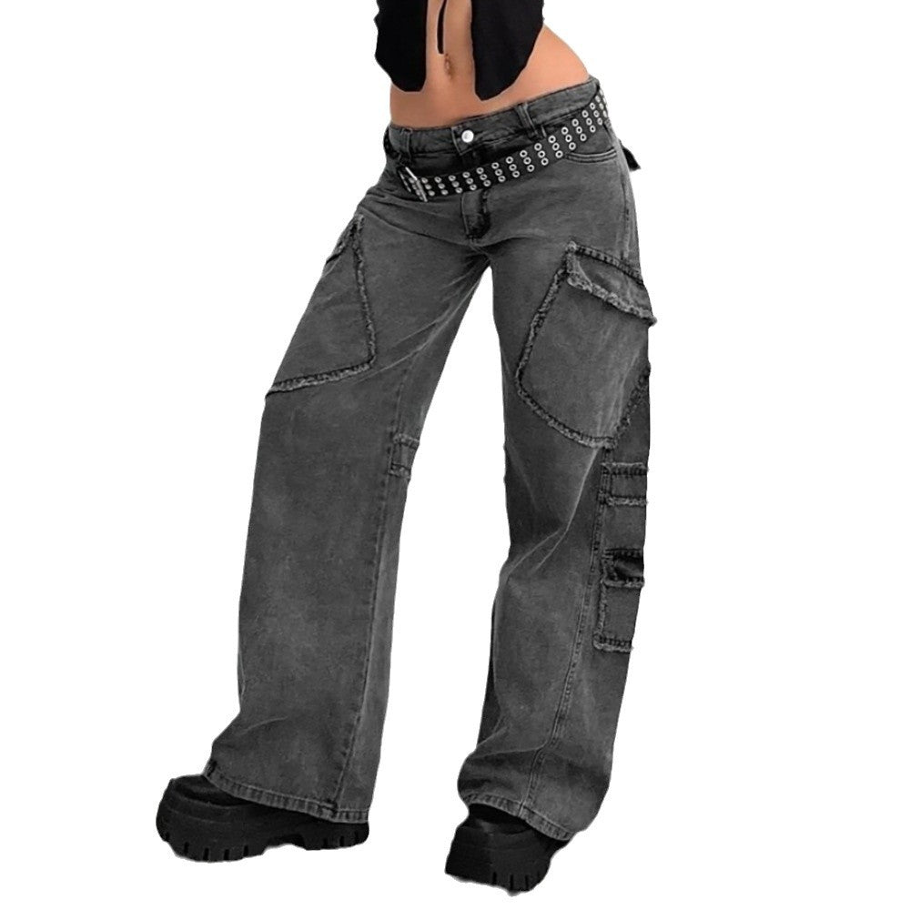Damen Cargo-Jeans im lässigen Vintage-Style mit auffälligen Applikationen Stalluxe