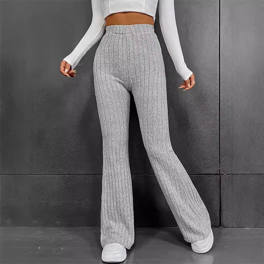 Damen Bequeme Flared-Strickhose mit hohem Bund und Rippstruktur Stalluxe