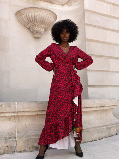Damen Wickelkleid im modischen Leopardenmuster mit voluminösen Ärmeln Stalluxe