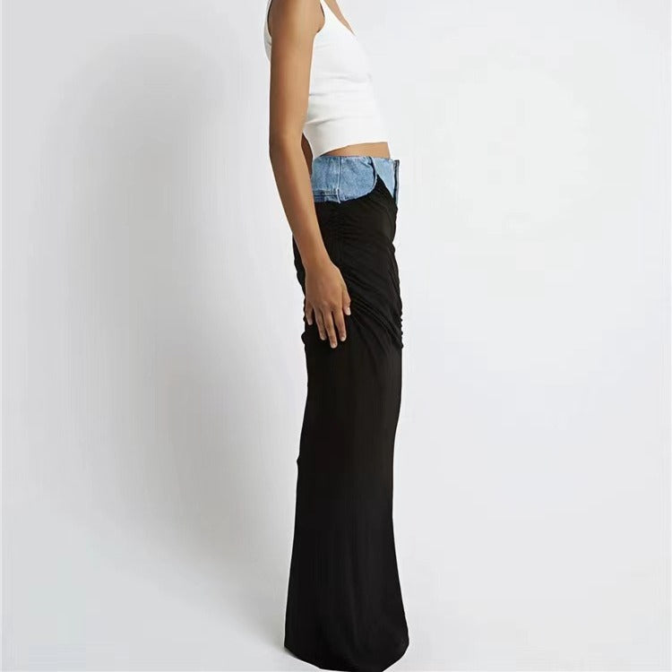 Damen Eleganter Maxi-Rock mit raffinierter Raffung und Denim-Detail Stalluxe