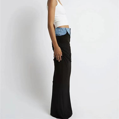 Damen Eleganter Maxi-Rock mit raffinierter Raffung und Denim-Detail Stalluxe