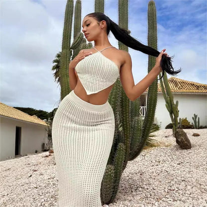 Damen Stricktop mit tiefem Ausschnitt und elastischem Midirock Stalluxe